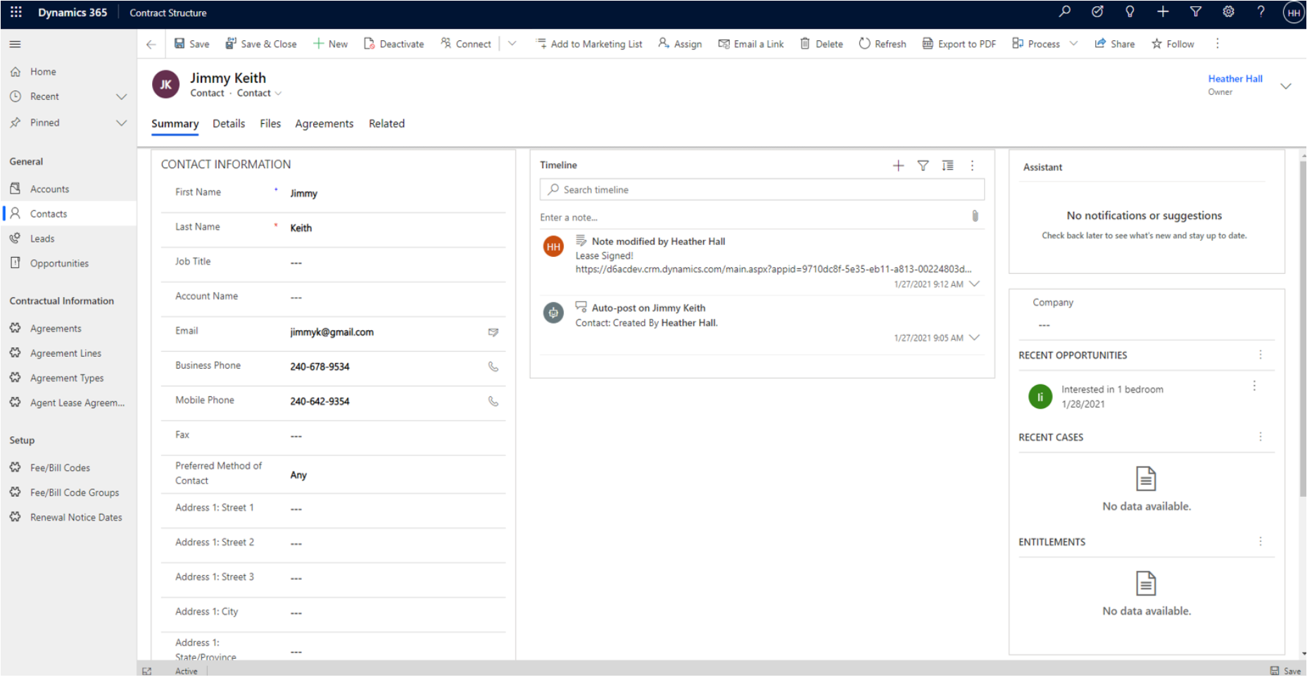 screenshot of Asset Agreement Management